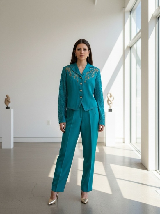 Together! Pants - Vintage Together turquoise two-piece pantsuit size 4